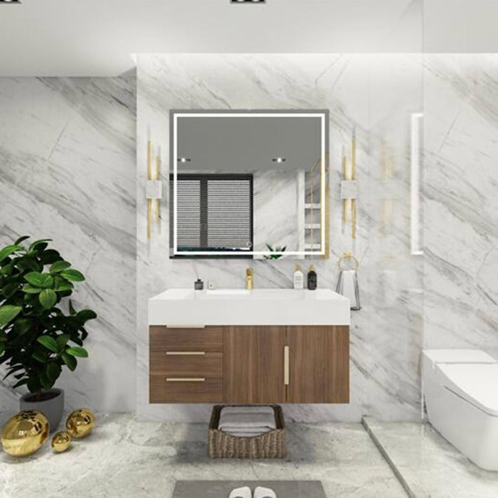 Blossom 42 In. Floating Single Sink Bathroom Vanity With Acrylic Sink Top, Left Side Drawers & Aluminum Alloy Frame