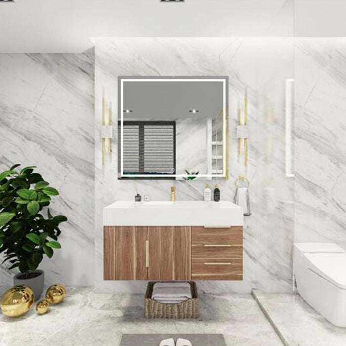 Blossom 42 In. Floating Single Sink Bathroom Vanity With Acrylic Sink Top, Right Side Drawers & Aluminum Alloy Frame