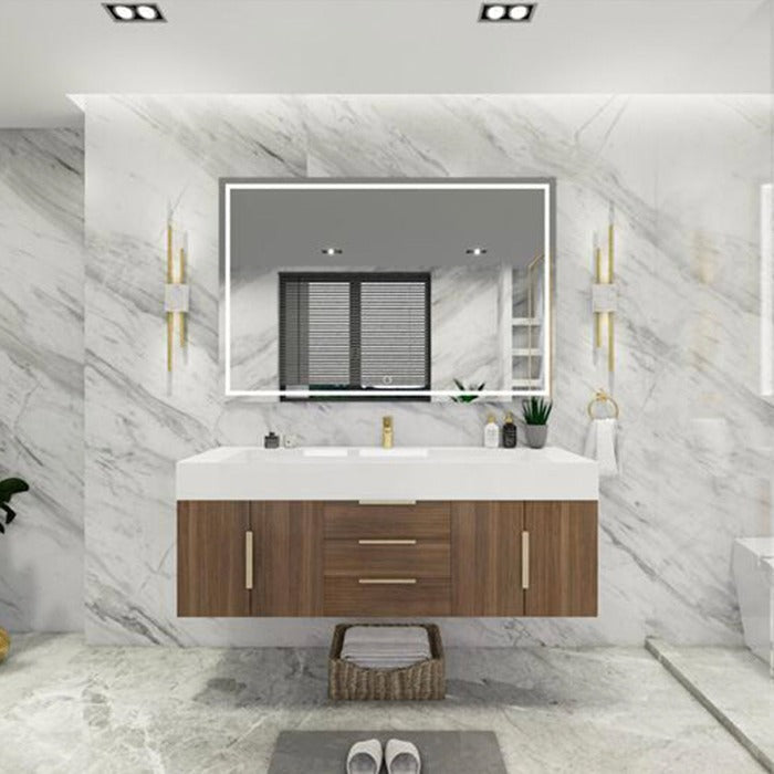 Blossom 60 In. Floating Single Sink Bathroom Vanity With Acrylic Sink Top, Drawers & Aluminum Alloy Frame