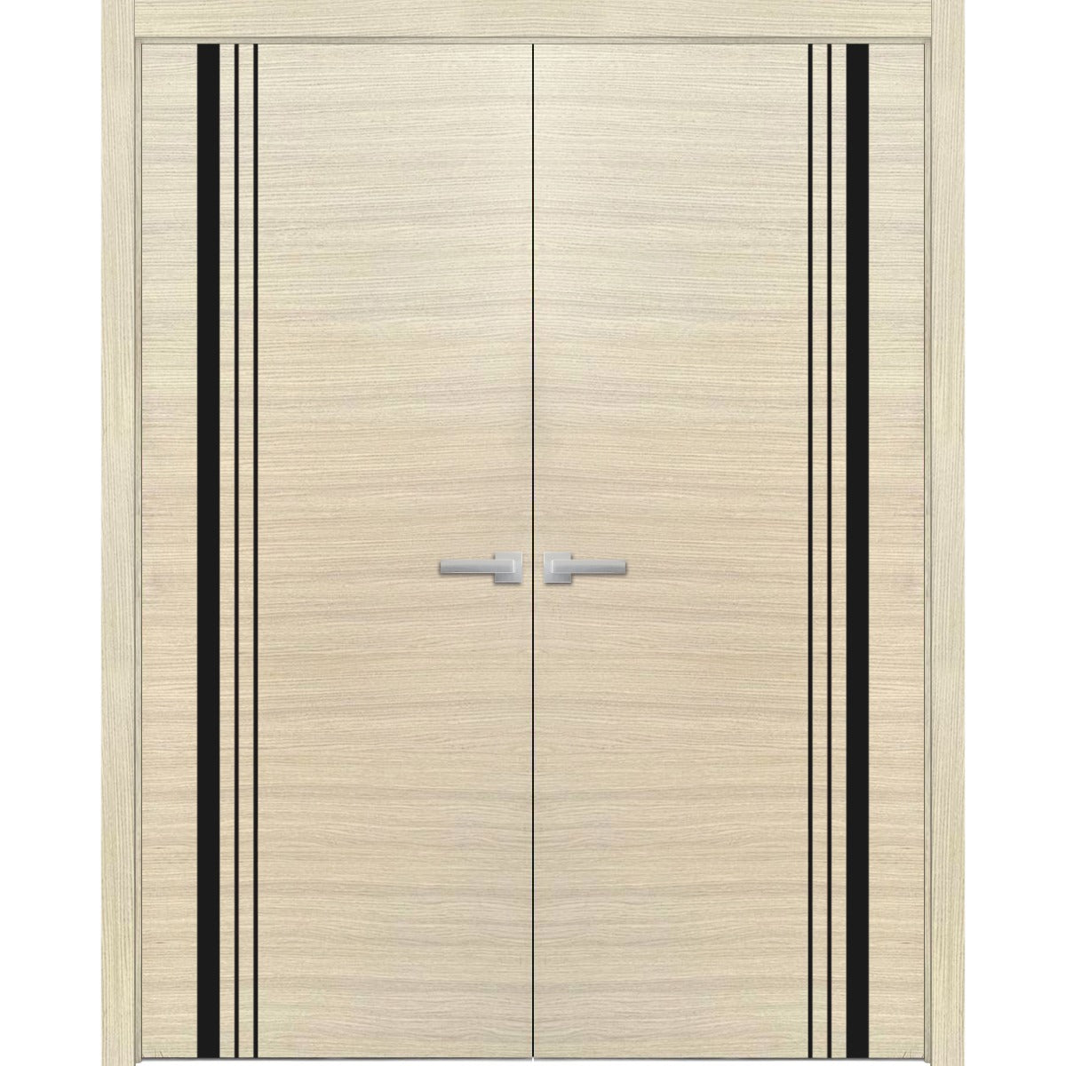 Solid French Double Doors | Planum 0011 Natural Veneer | Wood Solid Panel Frame Trims | Closet Bedroom Sturdy Doors