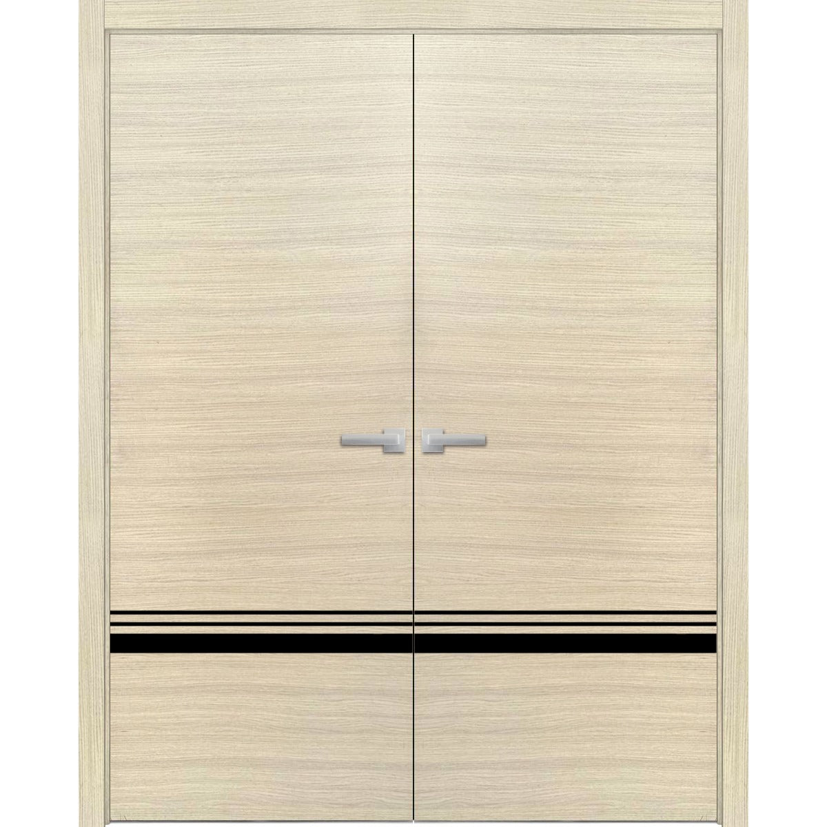 Planum Solid French Double Doors | Planum 0012 Natural Veneer | Wood Solid Panel Frame Trims | Closet Bedroom Sturdy Doors