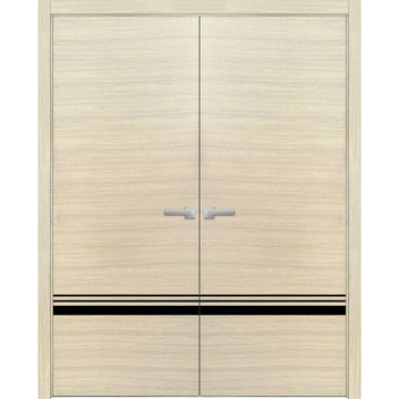 Planum Solid French Double Doors | Planum 0012 Natural Veneer | Wood Solid Panel Frame Trims | Closet Bedroom Sturdy Doors