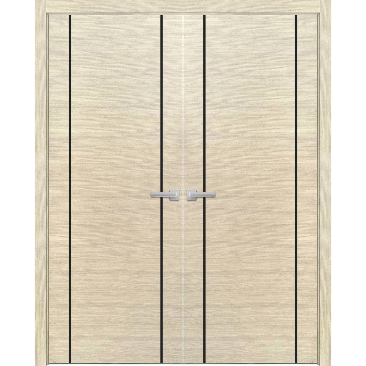 Solid French Double Doors | Planum 0017 Natural Veneer | Wood Solid Panel Frame Trims | Closet Bedroom Sturdy Doors