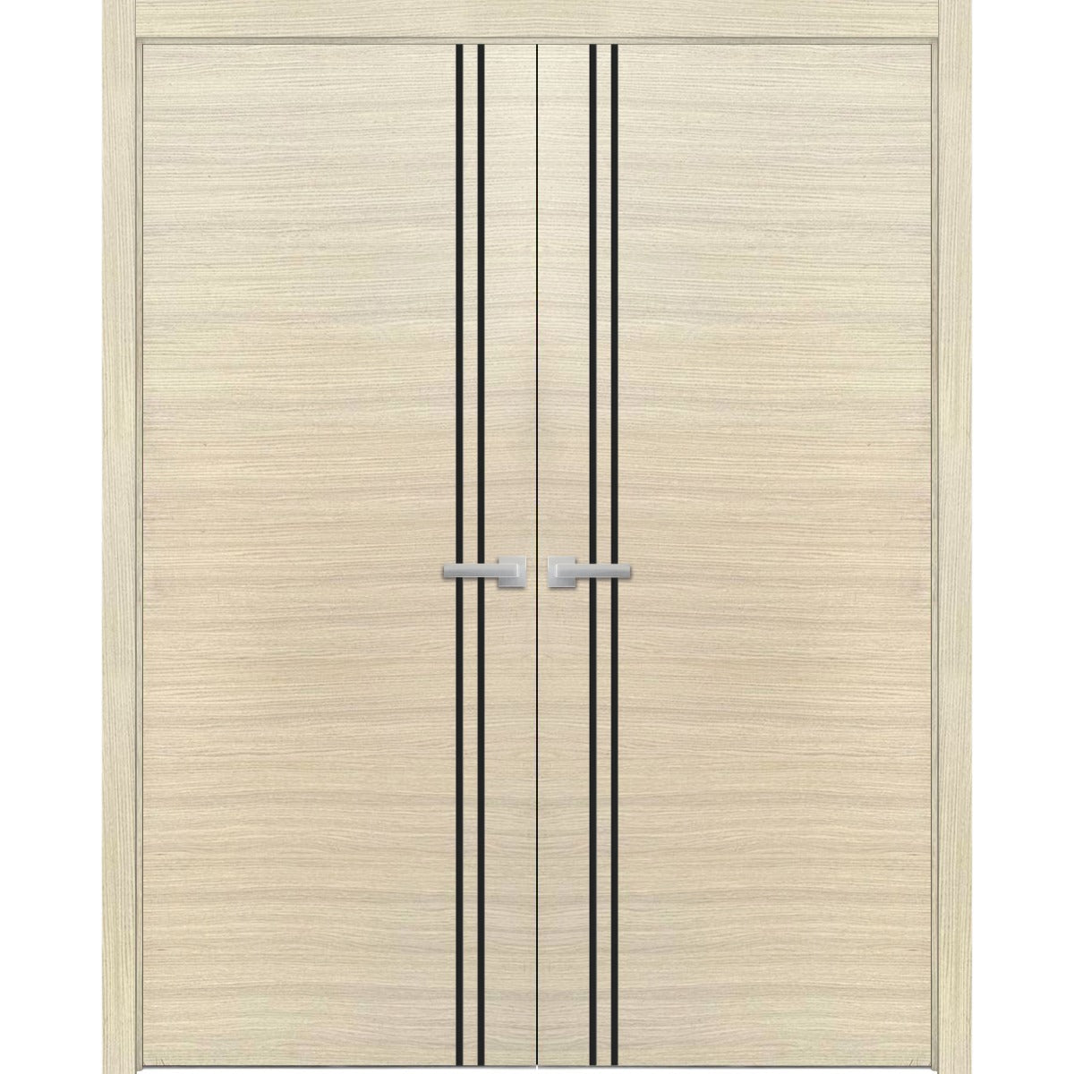 Planum Solid French Double Doors | Planum 0016 Natural Veneer | Wood Solid Panel Frame Trims | Closet Bedroom Sturdy Doors