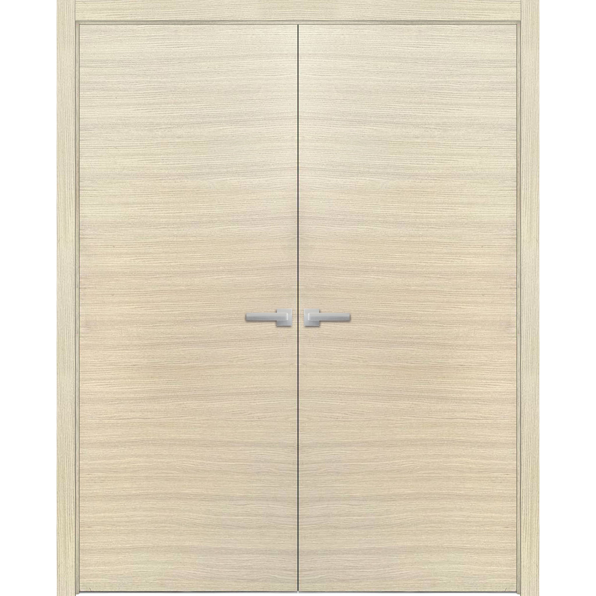 Planum Solid French Double Doors | Planum 0010 Natural Veneer | Wood Solid Panel Frame Trims | Closet Bedroom Sturdy Doors