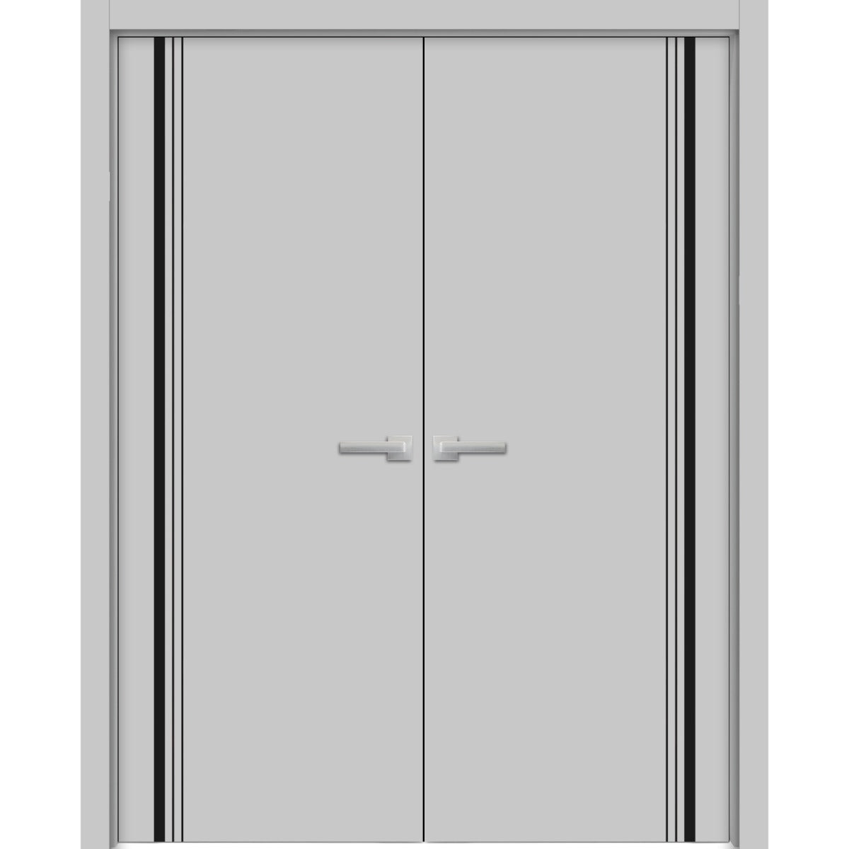 Solid French Double Doors | Planum 0011 Matte Grey | Wood Solid Panel Frame Trims | Closet Bedroom Sturdy Doors