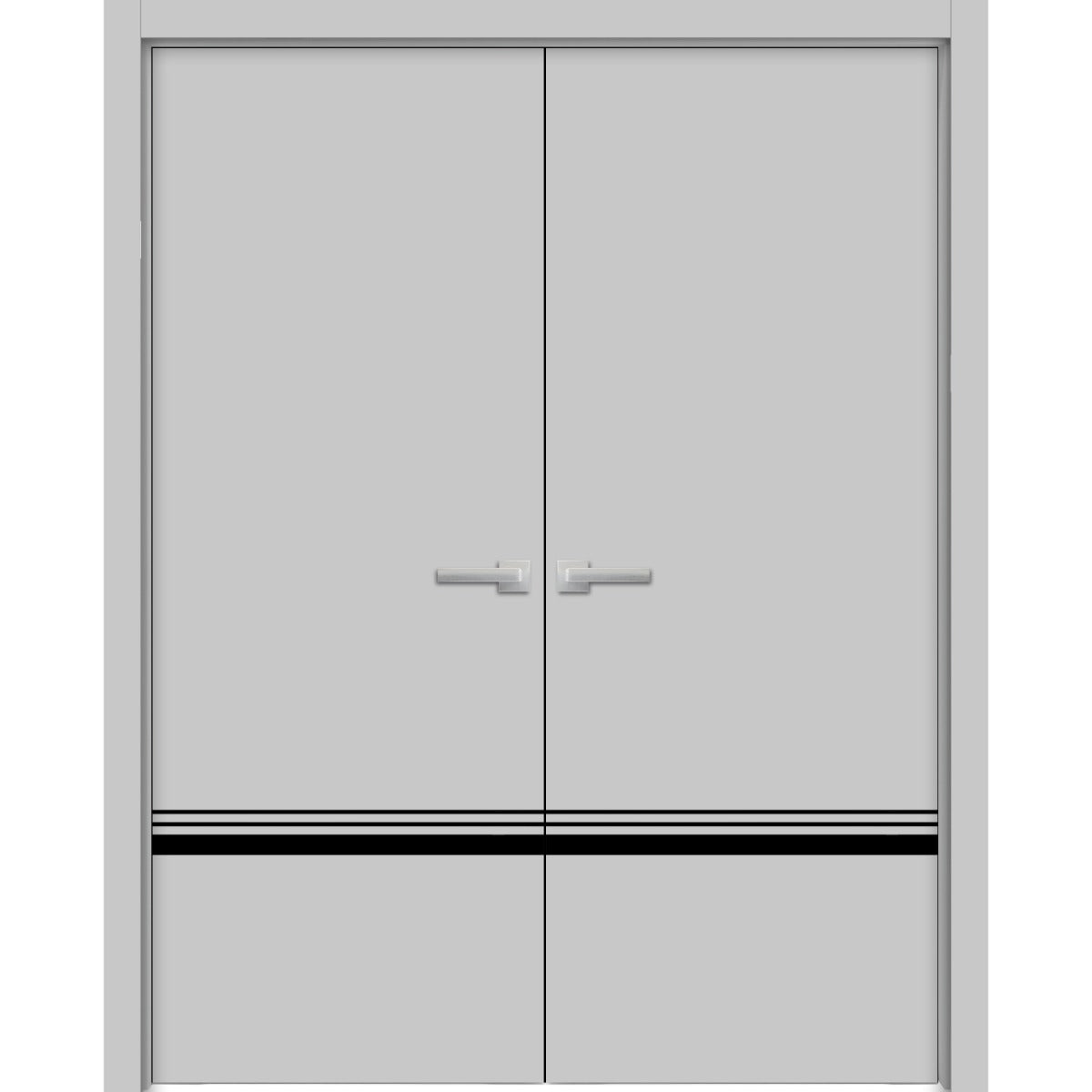 Planum Solid French Double Doors | Planum 0012 Matte Grey | Wood Solid Panel Frame Trims | Closet Bedroom Sturdy Doors