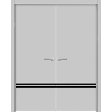 Planum Solid French Double Doors | Planum 0012 Matte Grey | Wood Solid Panel Frame Trims | Closet Bedroom Sturdy Doors