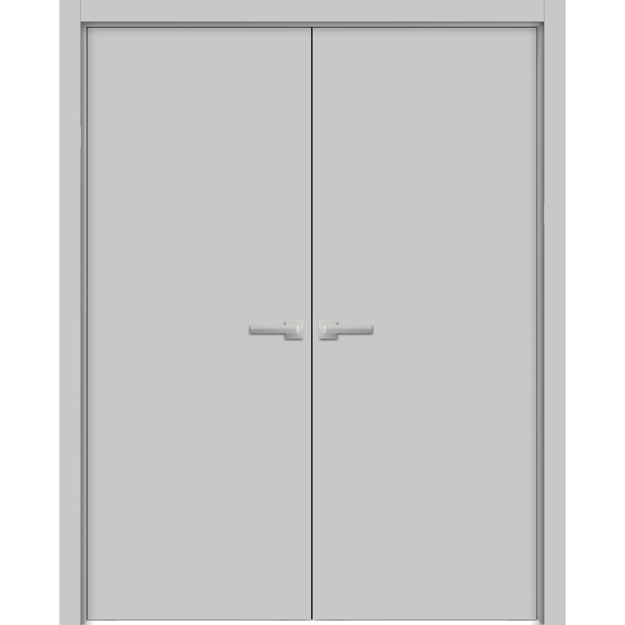 Planum Solid French Double Doors | Planum 0010 Matte Grey | Wood Solid Panel Frame Trims | Closet Bedroom Sturdy Doors