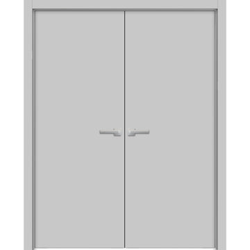 Planum Solid French Double Doors | Planum 0010 Matte Grey | Wood Solid Panel Frame Trims | Closet Bedroom Sturdy Doors