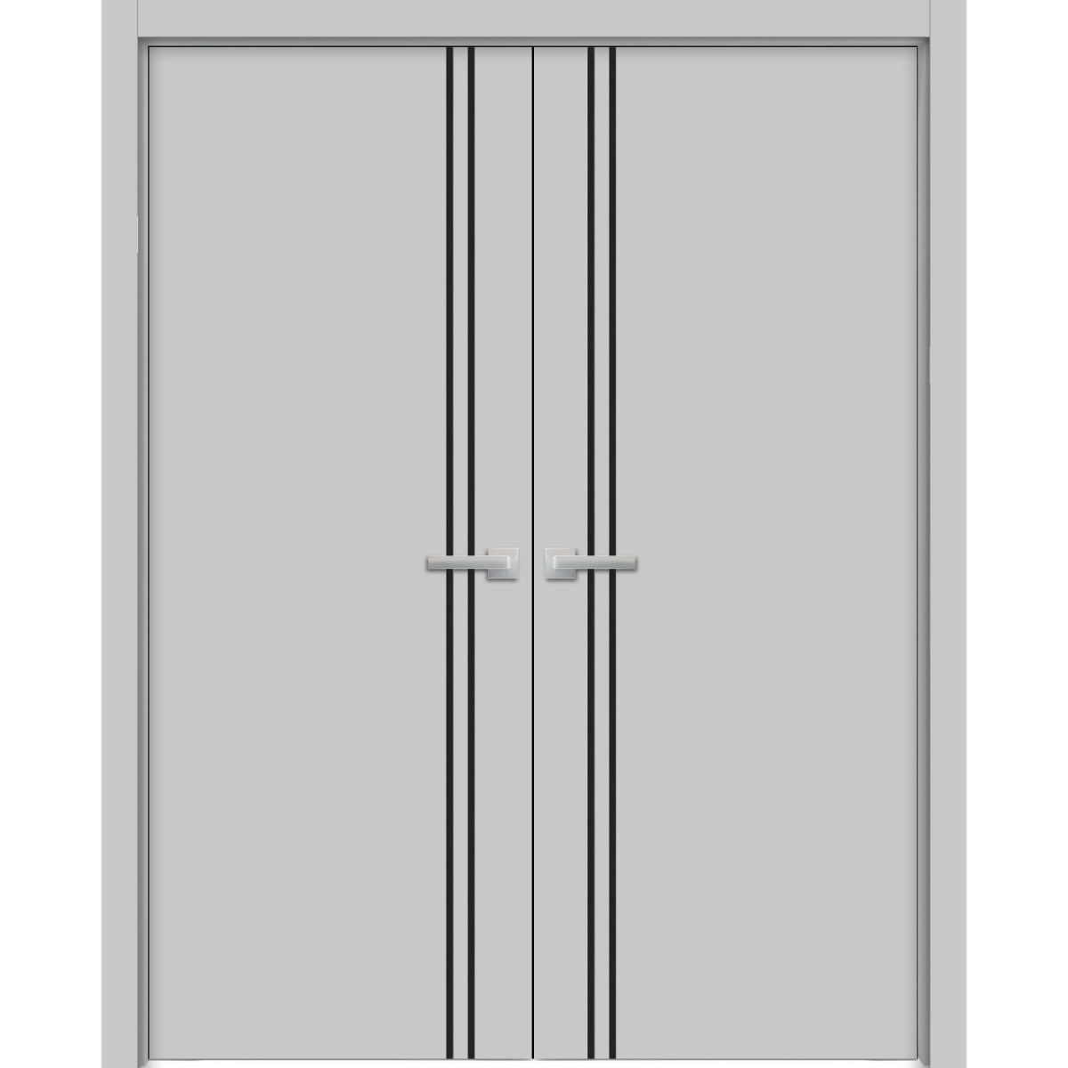 Planum Solid French Double Doors | Planum 0016 Matte Grey | Wood Solid Panel Frame Trims | Closet Bedroom Sturdy Doors