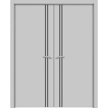 Planum Solid French Double Doors | Planum 0016 Matte Grey | Wood Solid Panel Frame Trims | Closet Bedroom Sturdy Doors