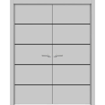 Planum Solid French Double Doors | Planum 0015 Matte Grey | Wood Solid Panel Frame Trims | Closet Bedroom Sturdy Doors