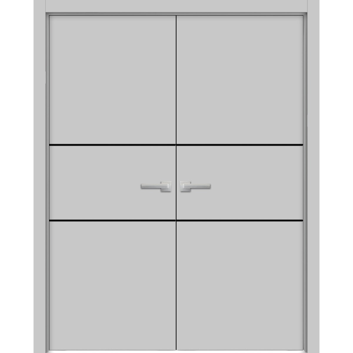 Planum Solid French Double Doors | Planum 0014 Matte Grey | Wood Solid Panel Frame Trims | Closet Bedroom Sturdy Doors