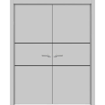 Planum Solid French Double Doors | Planum 0014 Matte Grey | Wood Solid Panel Frame Trims | Closet Bedroom Sturdy Doors