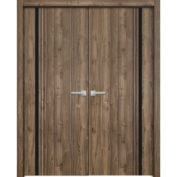 Solid French Double Doors | Planum 0011 Walnut | Wood Solid Panel Frame Trims | Closet Bedroom Sturdy Doors