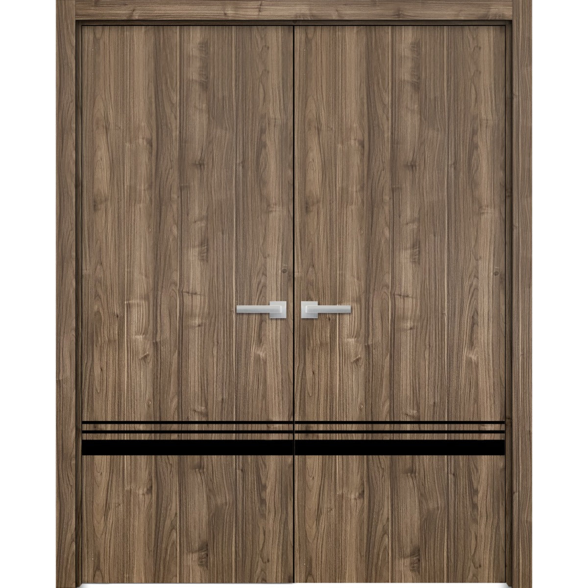 Planum Solid French Double Doors | Planum 0012 Walnut | Wood Solid Panel Frame Trims | Closet Bedroom Sturdy Doors