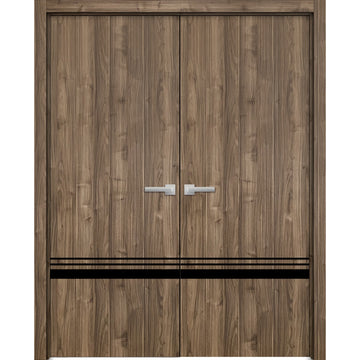 Planum Solid French Double Doors | Planum 0012 Walnut | Wood Solid Panel Frame Trims | Closet Bedroom Sturdy Doors