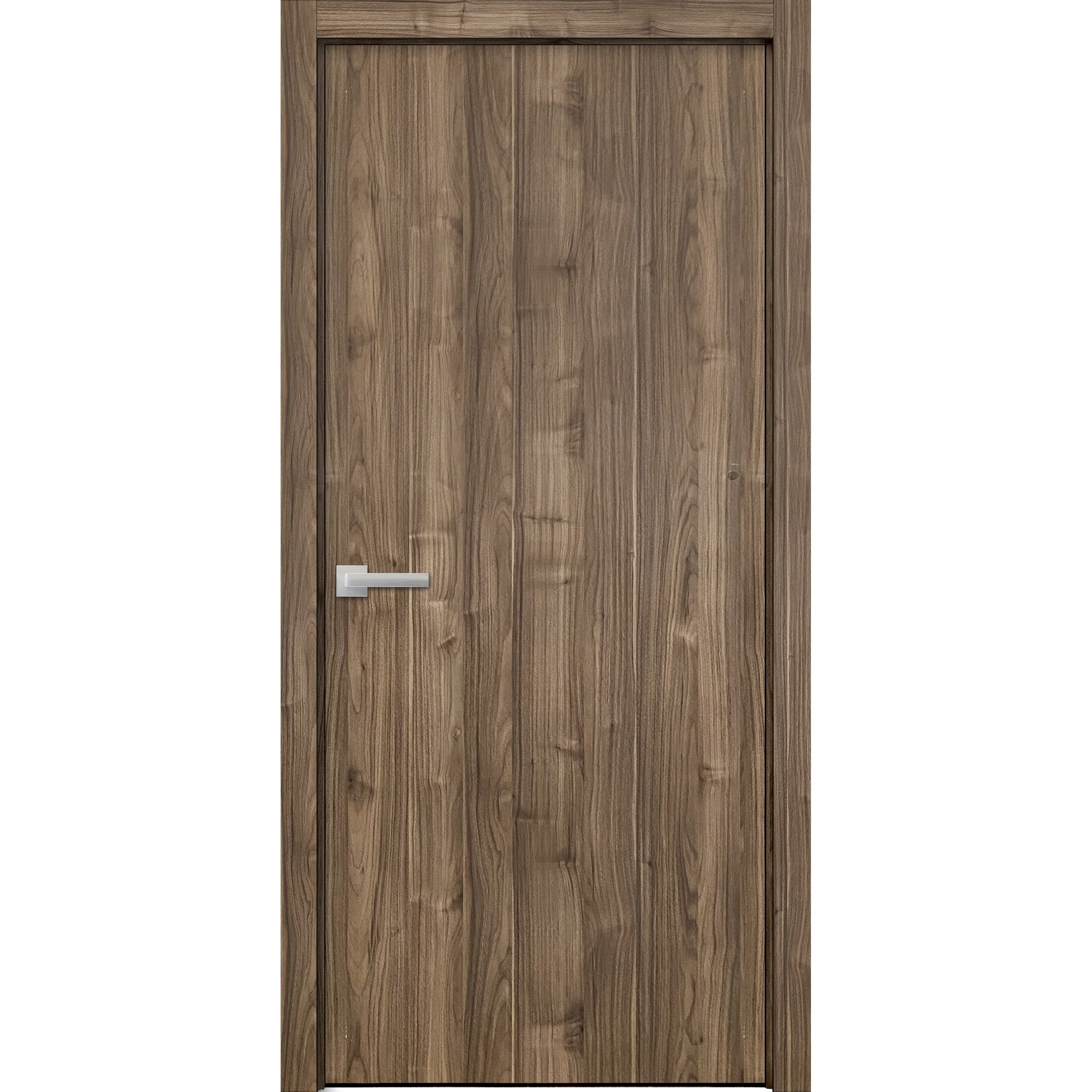 Modern Wood Interior Door with Hardware | Planum 0010 Walnut | Single Panel Frame Trims | Bathroom Bedroom Sturdy Doors