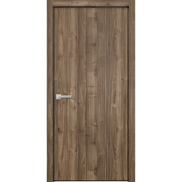 Modern Wood Interior Door with Hardware | Planum 0010 Walnut | Single Panel Frame Trims | Bathroom Bedroom Sturdy Doors