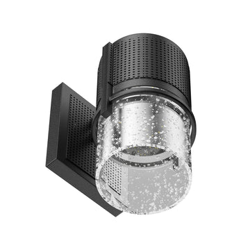 9W Cylinder LED Wall Sconce Light 5000K Daylight White, 500 Lumens, LED Outdoor Wall Light, Clear Bubble Glass, 120V Dimmable ETL Listed Textured Black Finish