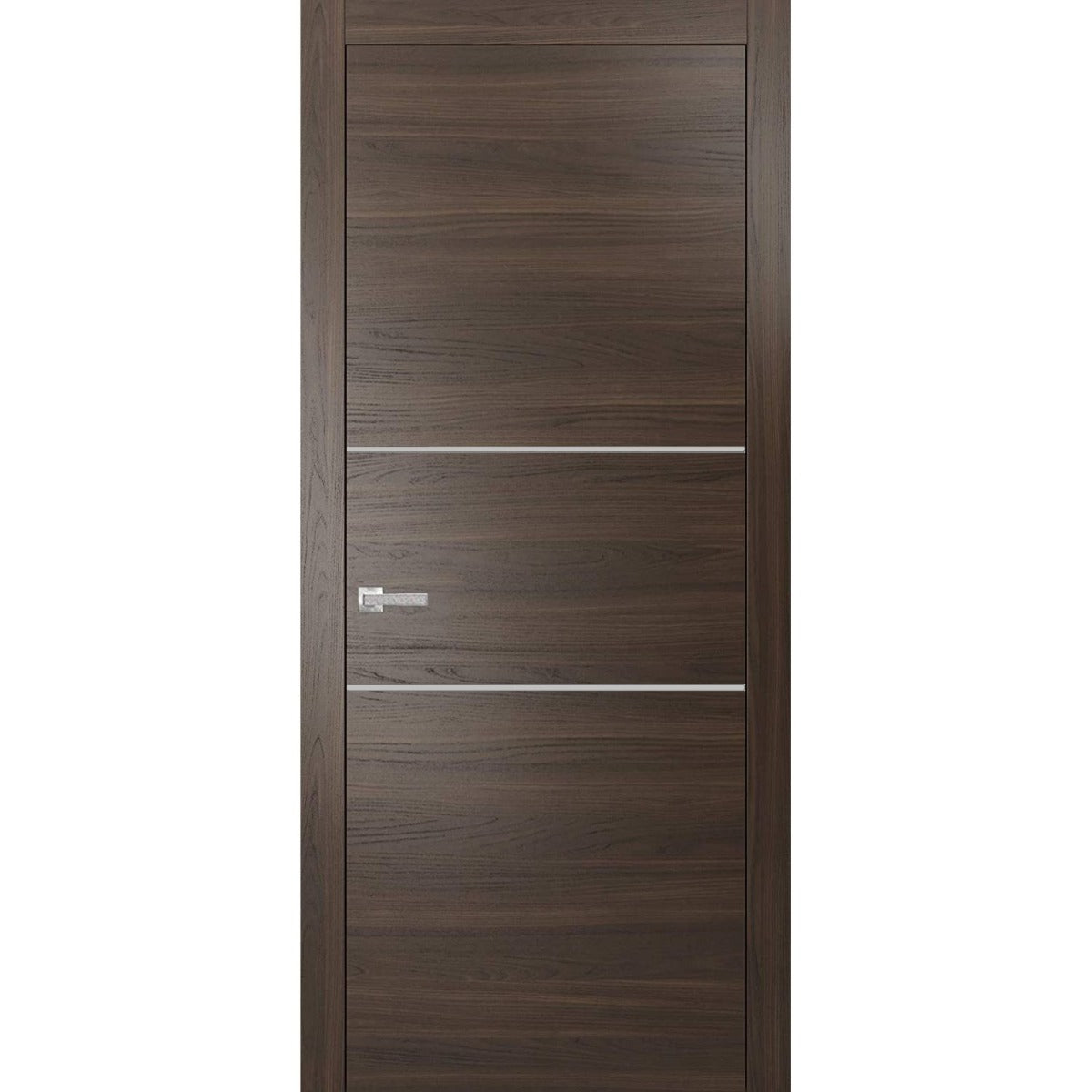 Modern Solid Interior Door with Handle | Planum 0110 Chocolate Ash | Single Regural Panel Frame Trims | Bathroom Bedroom Sturdy Doors