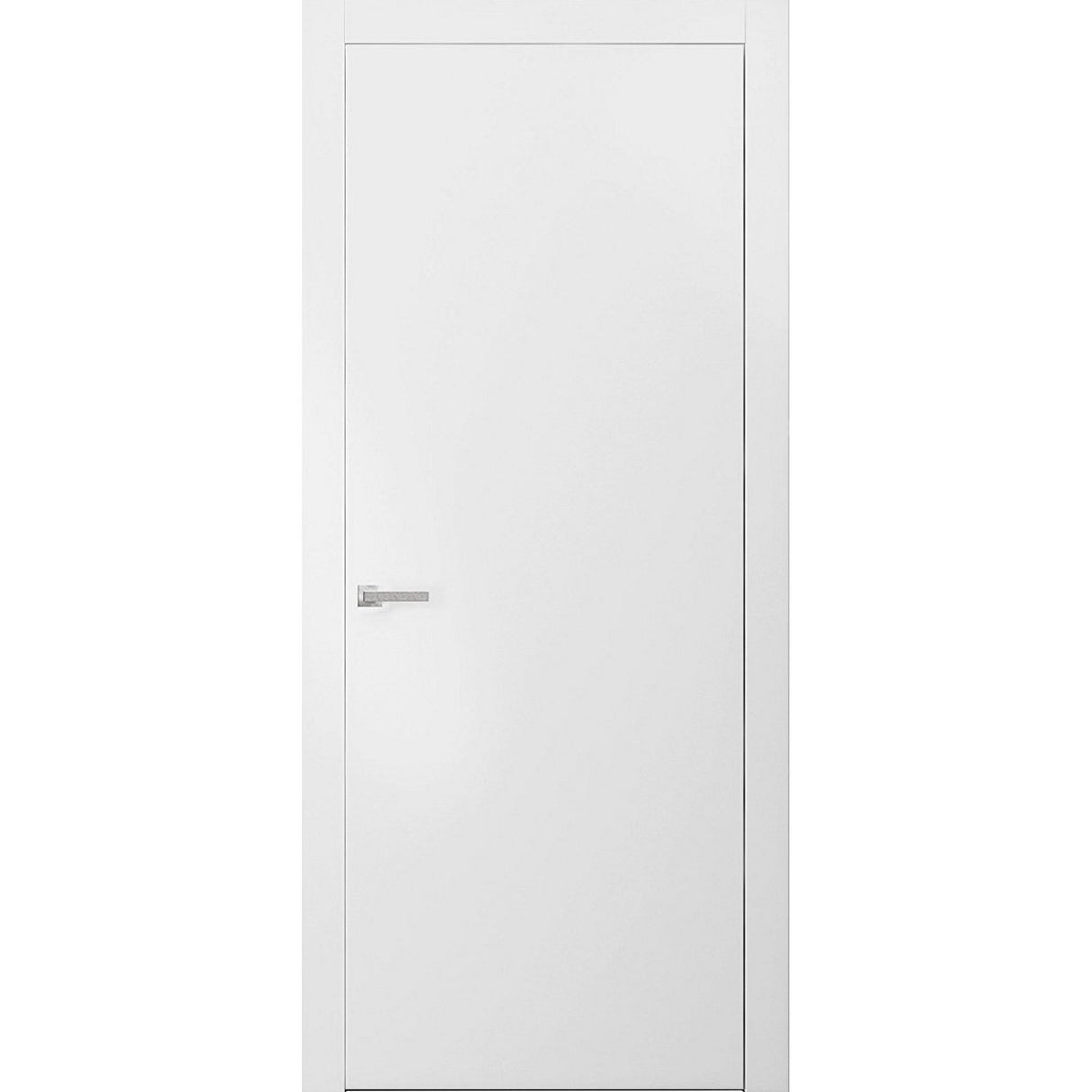 Modern Solid Interior Door with Handle | Planum 0010 White Silk | Single Regural Panel Frame Trims | Bathroom Bedroom Sturdy Doors