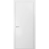 Modern Solid Interior Door with Handle | Planum 0010 White Silk | Single Regural Panel Frame Trims | Bathroom Bedroom Sturdy Doors