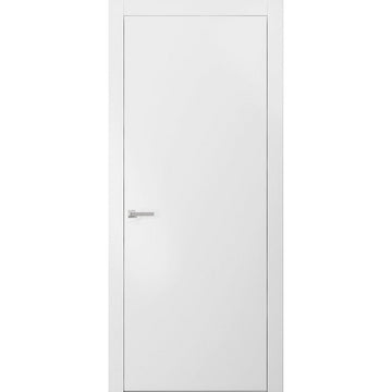 Modern Solid Interior Door with Handle | Planum 0010 White Silk | Single Regural Panel Frame Trims | Bathroom Bedroom Sturdy Doors