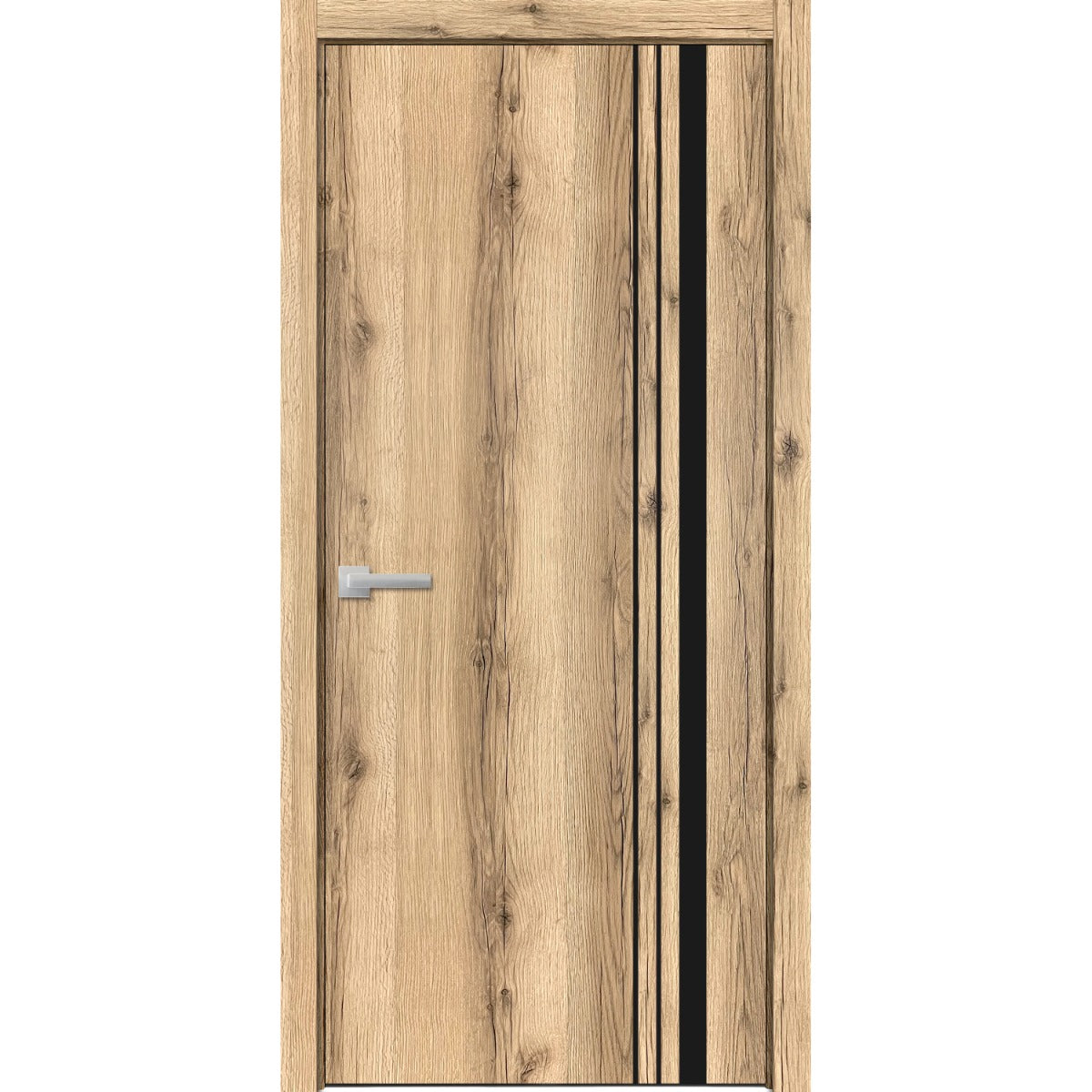 Modern Wood Interior Door with Hardware | Planum 0011 Oak | Single Panel Frame Trims | Bathroom Bedroom Sturdy Doors