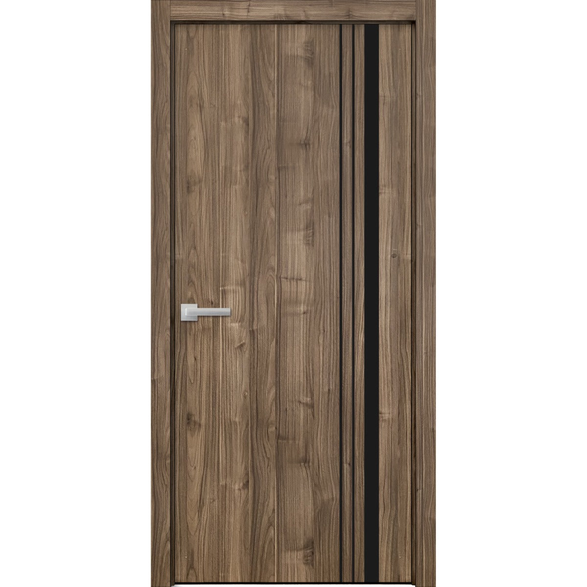 Modern Wood Interior Door with Hardware | Planum 0011 Walnut | Single Panel Frame Trims | Bathroom Bedroom Sturdy Doors