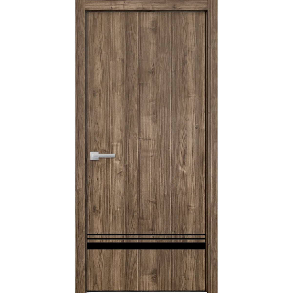 Modern Wood Interior Door with Hardware | Planum 0012 Walnut | Single Panel Frame Trims | Bathroom Bedroom Sturdy Doors