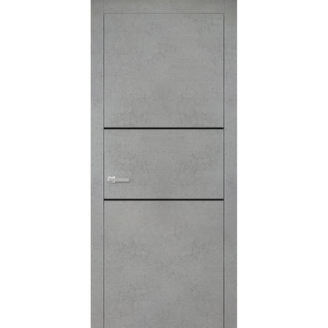 Modern Wood Interior Door with Hardware | Planum 0014 Concrete | Single Panel Frame Trims | Bathroom Bedroom Sturdy Doors