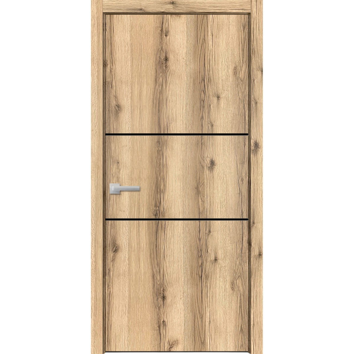 Modern Wood Interior Door with Hardware | Planum 0014 Oak | Single Panel Frame Trims | Bathroom Bedroom Sturdy Doors