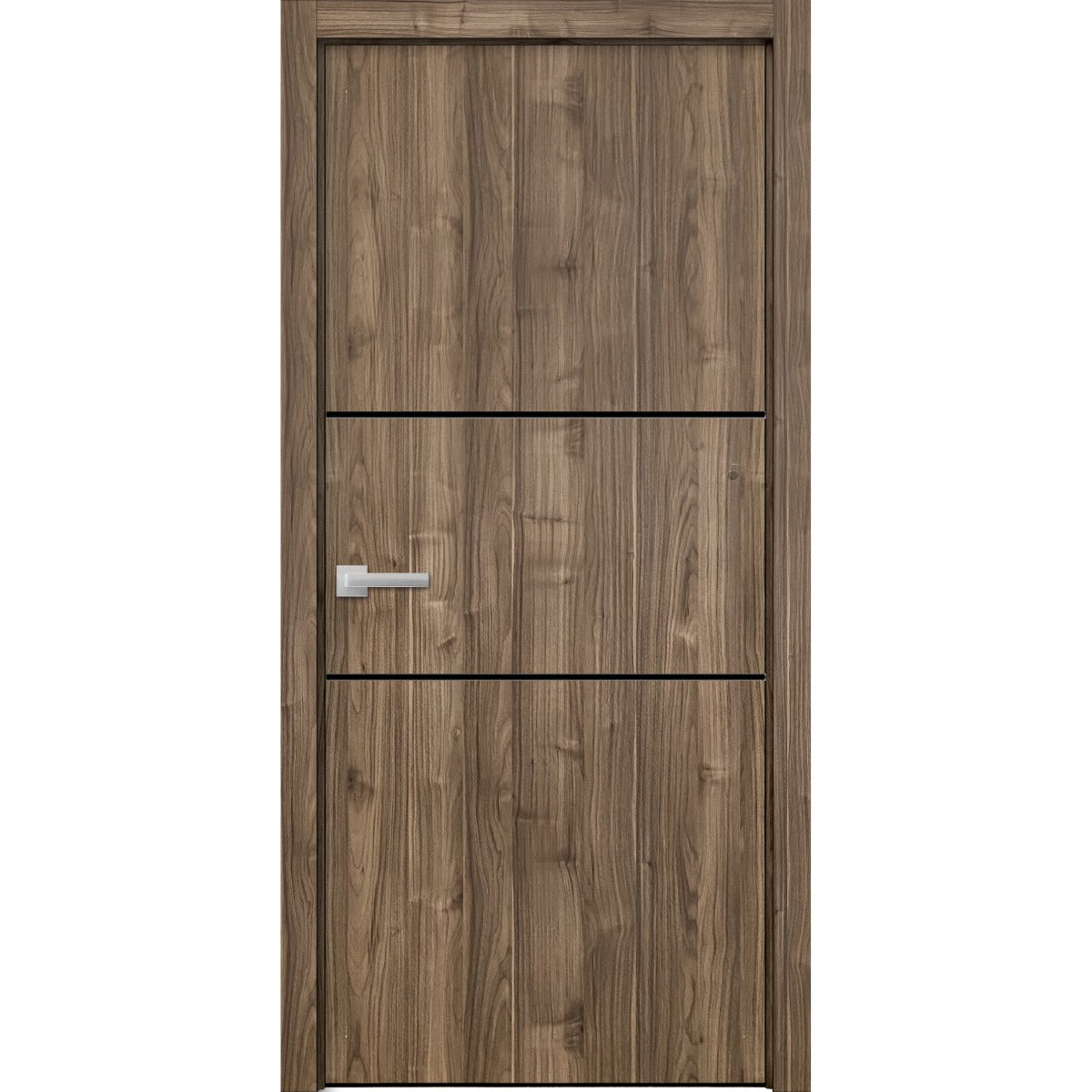 Modern Wood Interior Door with Hardware | Planum 0014 Walnut | Single Panel Frame Trims | Bathroom Bedroom Sturdy Doors