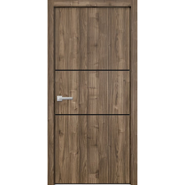 Modern Wood Interior Door with Hardware | Planum 0014 Walnut | Single Panel Frame Trims | Bathroom Bedroom Sturdy Doors