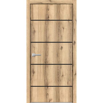 Modern Wood Interior Door with Hardware | Planum 0015 Oak | Single Panel Frame Trims | Bathroom Bedroom Sturdy Doors