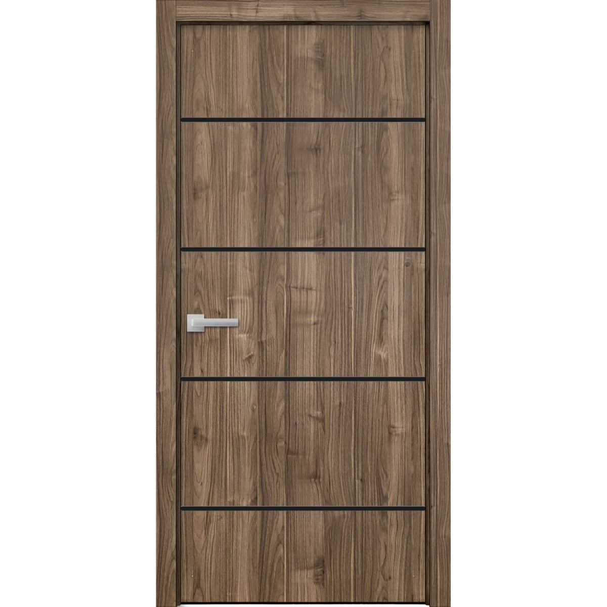 Modern Wood Interior Door with Hardware | Planum 0015 Walnut | Single Panel Frame Trims | Bathroom Bedroom Sturdy Doors