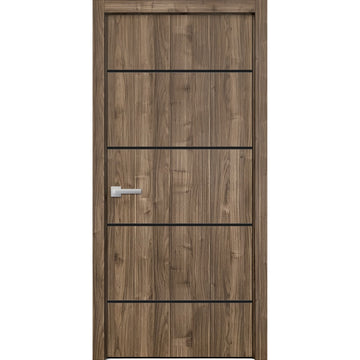 Modern Wood Interior Door with Hardware | Planum 0015 Walnut | Single Panel Frame Trims | Bathroom Bedroom Sturdy Doors