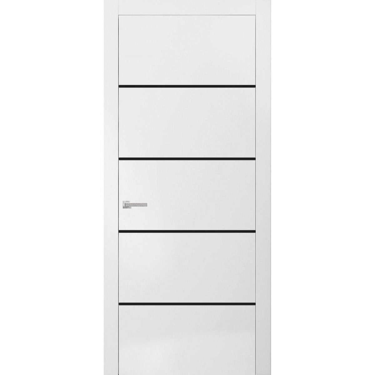 Modern Solid Interior Door with Handle | Planum 0015 White Silk | Single Regural Panel Frame Trims | Bathroom Bedroom Sturdy Doors