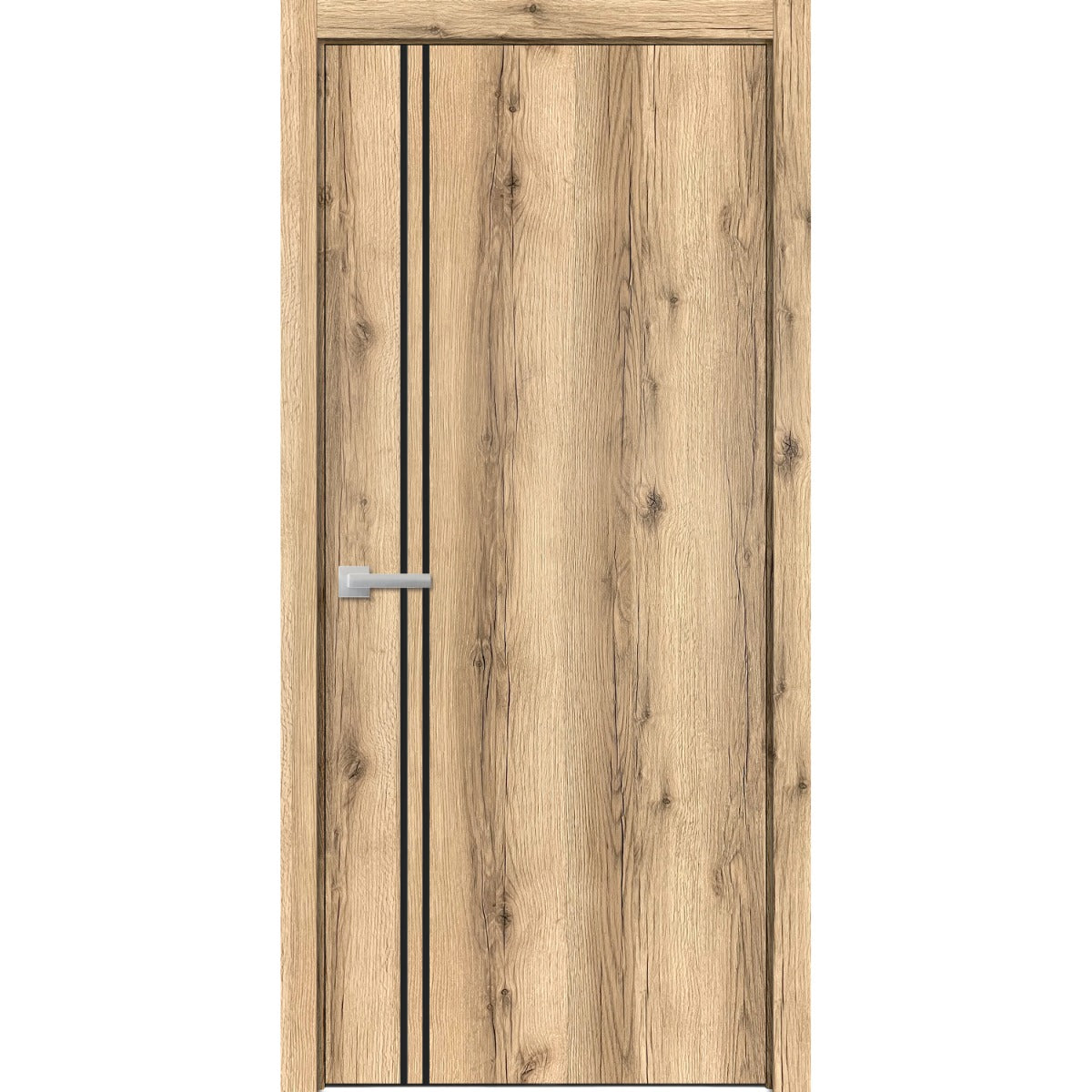 Modern Wood Interior Door with Hardware | Planum 0016 Oak | Single Panel Frame Trims | Bathroom Bedroom Sturdy Doors