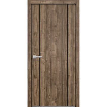 Modern Wood Interior Door with Hardware | Planum 0017 Walnut | Single Panel Frame Trims | Bathroom Bedroom Sturdy Doors