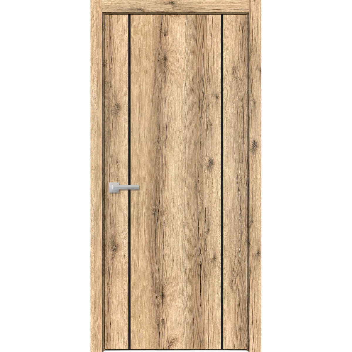 Modern Wood Interior Door with Hardware | Planum 0017 Oak | Single Panel Frame Trims | Bathroom Bedroom Sturdy Doors