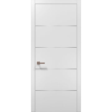 Modern Wood Interior Door with Hardware | Planum 0020 White Silk | Single Panel Frame Trims | Bathroom Bedroom Sturdy Doors