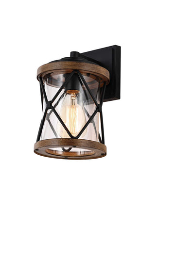 Outdoor Porch Light, Anti-Rust Waterproof Industrial Outdoor Lantern, UL ETL Listed, Matt Black+Wood Finish Wall Light