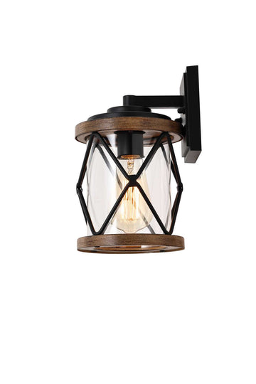 Outdoor Porch Light, Anti-Rust Waterproof Industrial Outdoor Lantern, UL ETL Listed, Matt Black+Wood Finish Wall Light