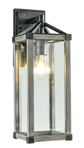 Outdoor 16.5" Wall Sconce, Black and White Washed Grey with Clear Glass Finish, E26 Socket, 1X60W, Wet Location Rated