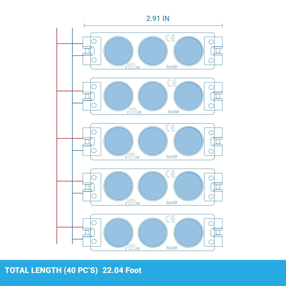 0.72 LED Module Lights - 40 - Pack Blue - 3 LEDs/Mod, SMD2835 - 7000K - UL Listed - BUILDMYPLACE