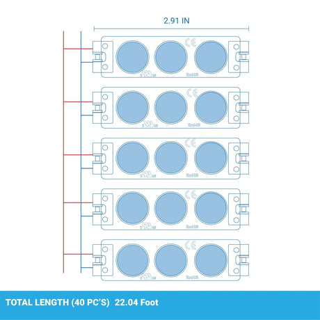 0.72 LED Module Lights - 40 - Pack Blue - 3 LEDs/Mod, SMD2835 - 7000K - UL Listed - BUILDMYPLACE