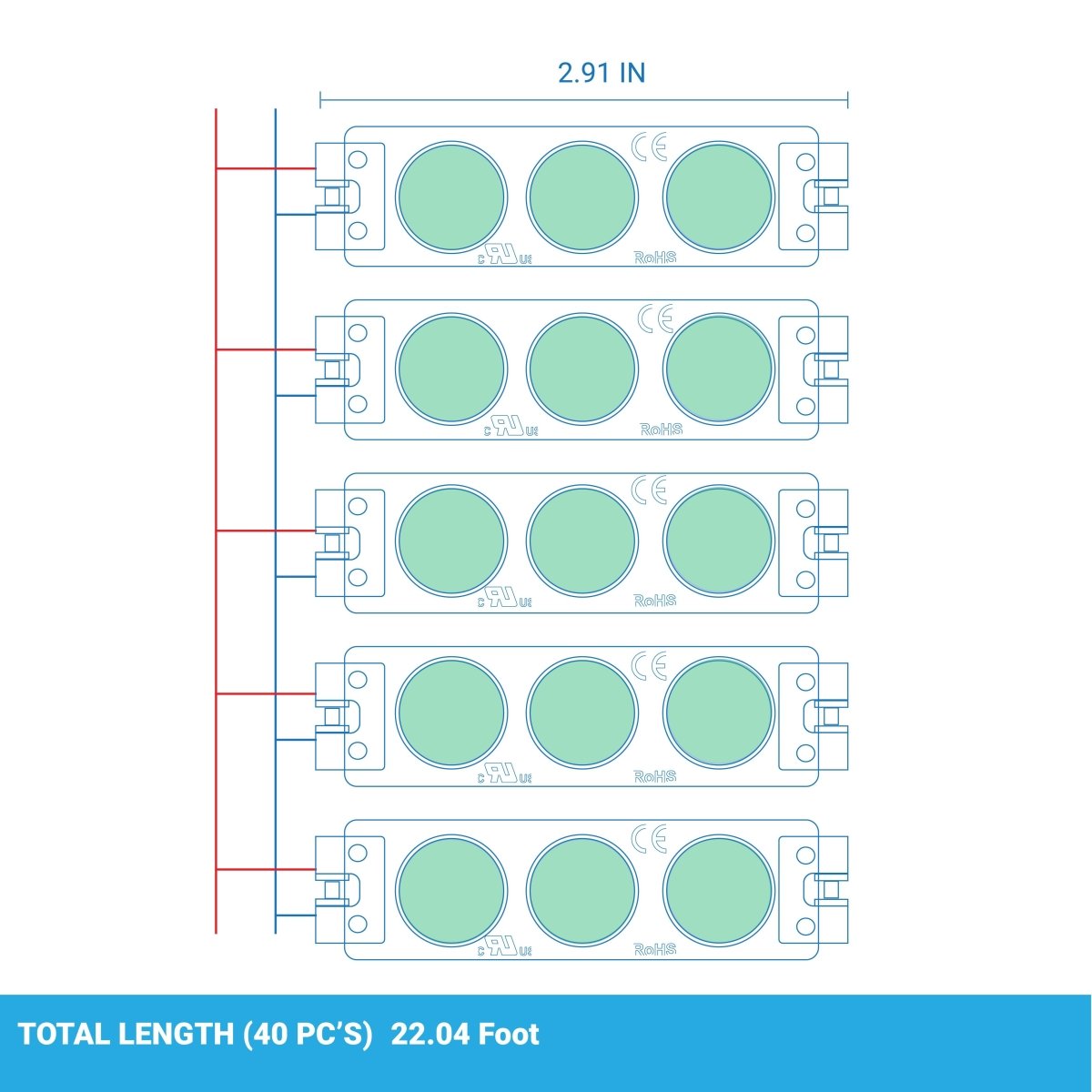 0.72 LED Module Lights - 40 - Pack Green - 3 LEDs/Mod, SMD2835 - 7000K - UL Listed - BUILDMYPLACE